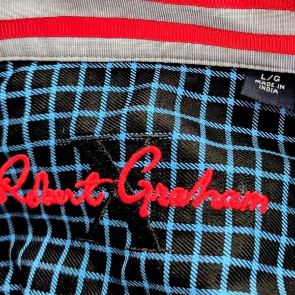 Robert Graham NWT 100% cotton stretch navy plaid checkers button down shirt L - Picture 3 of 4